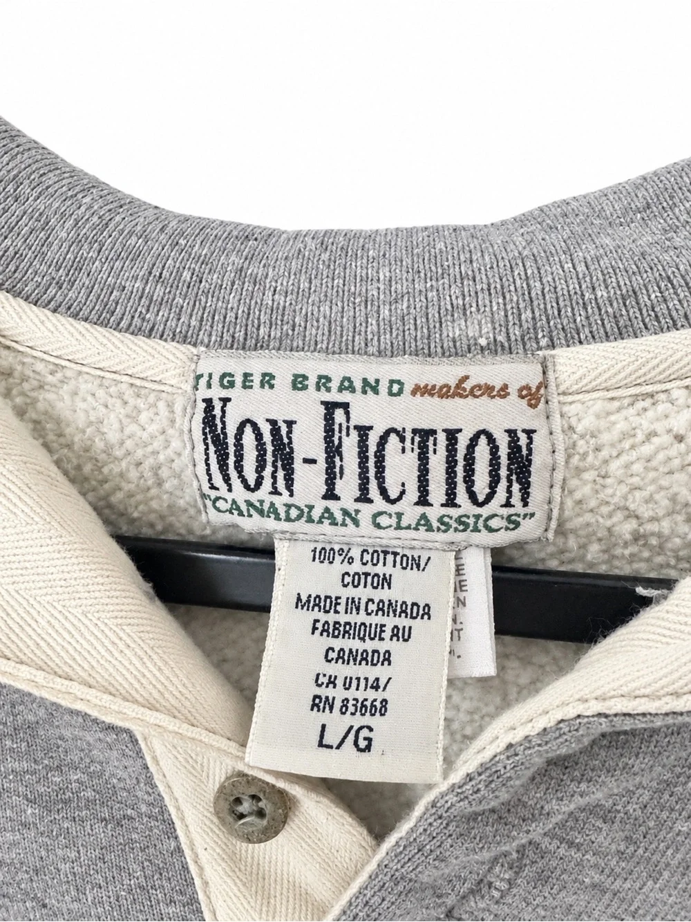 Vintage Non-Fiction Jackson Hole Cotton Gray Polo Rugby Sweatshirt Made Canada L
